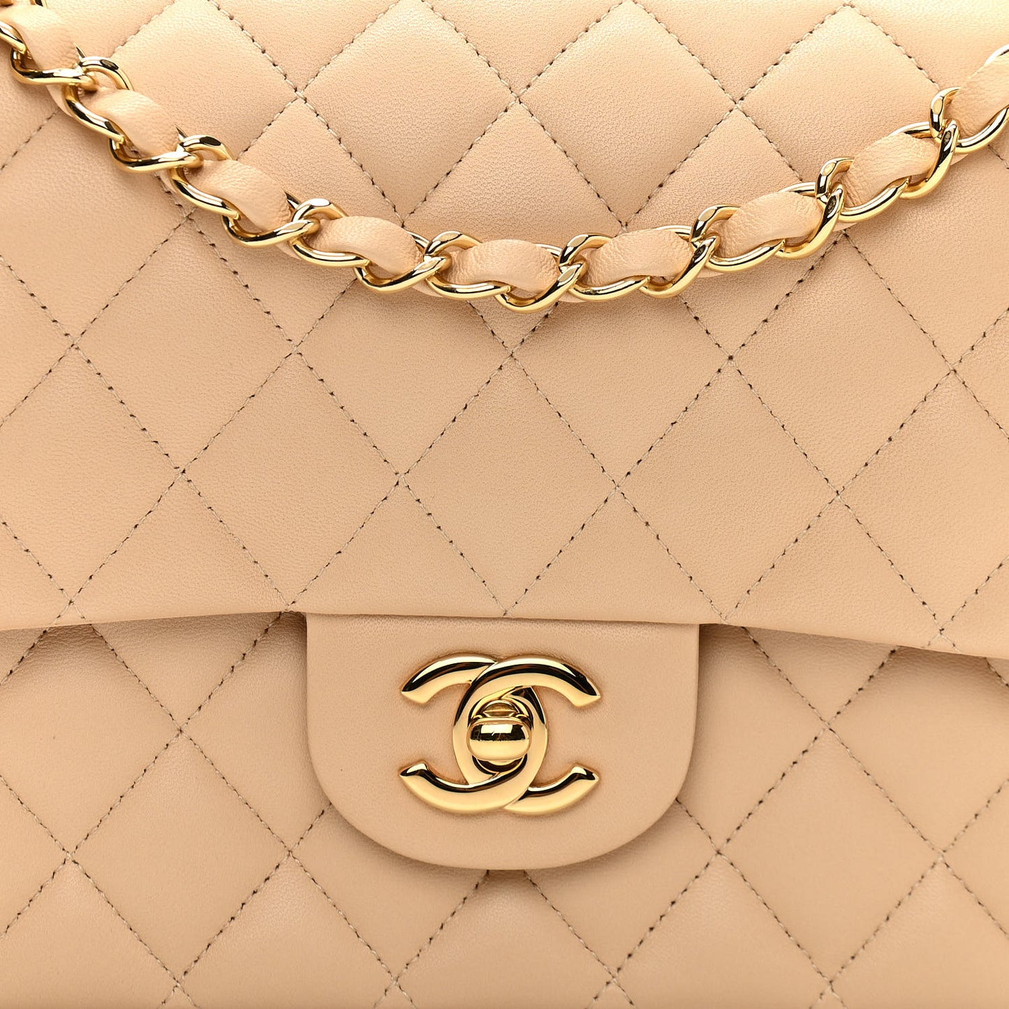 Lambskin Quilted Medium Double Flap Beige