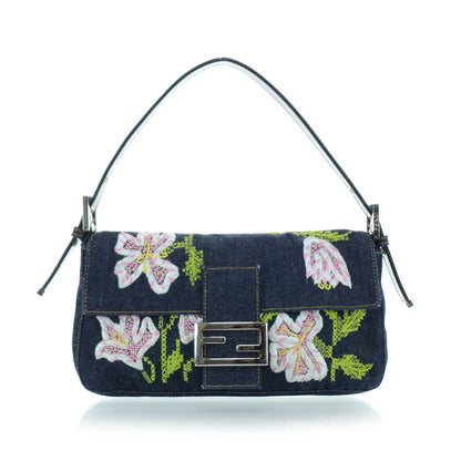 Fendi Denim Embroidered Baguette Multicolor 1 of 12