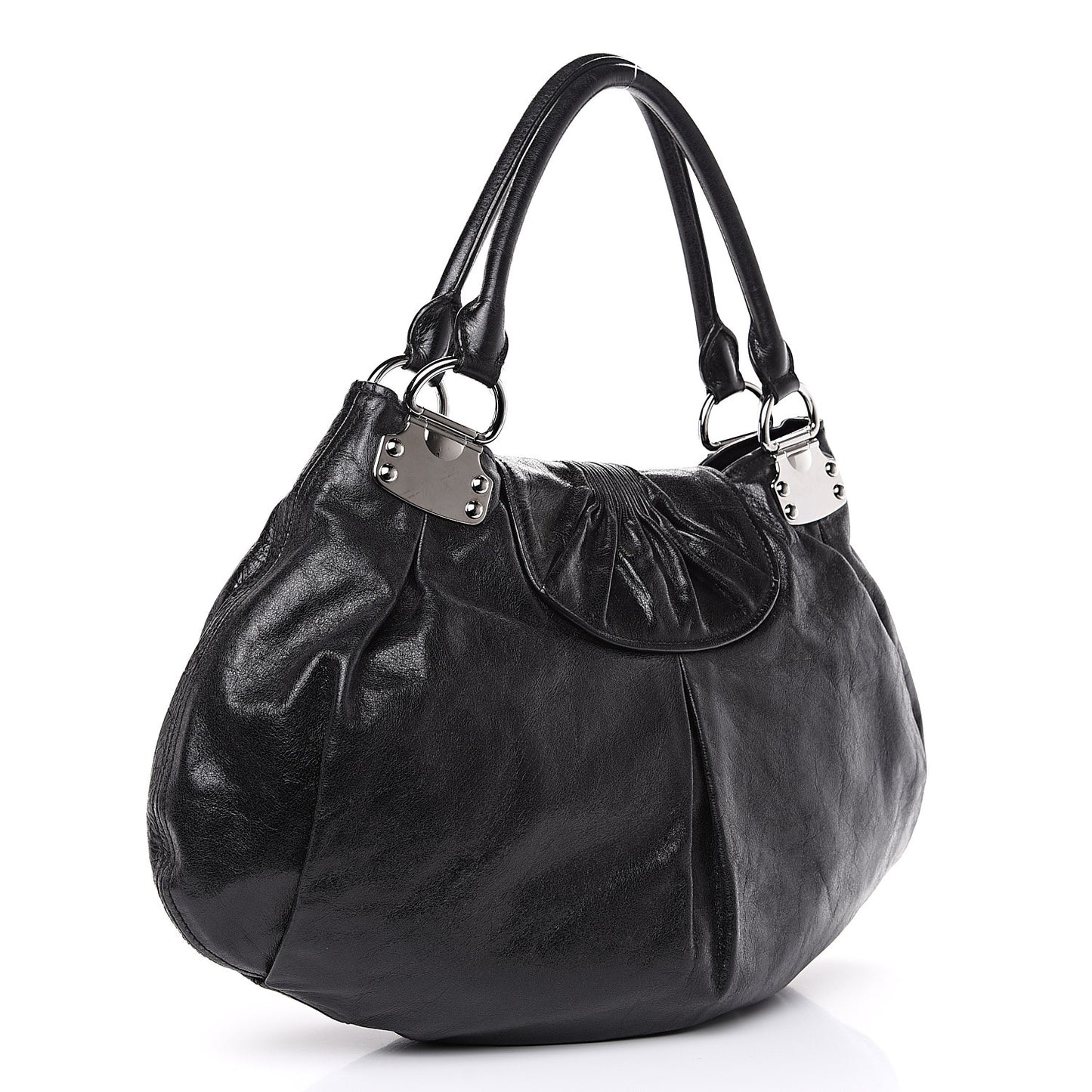 Vitello Lux Gathered Hobo Black