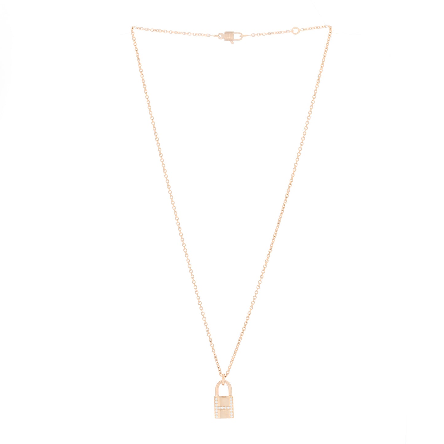 18K Rose Gold Diamond Amulettes Cadenas Pendant Necklace