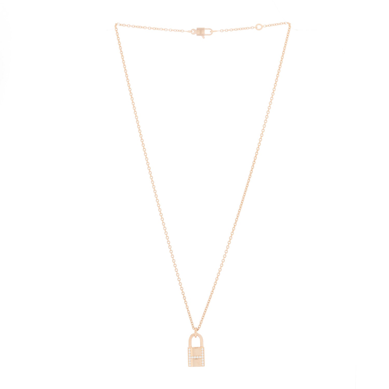 Hermes 18K Rose Gold Diamond Amulettes Cadenas Pendant Necklace 2 of 5