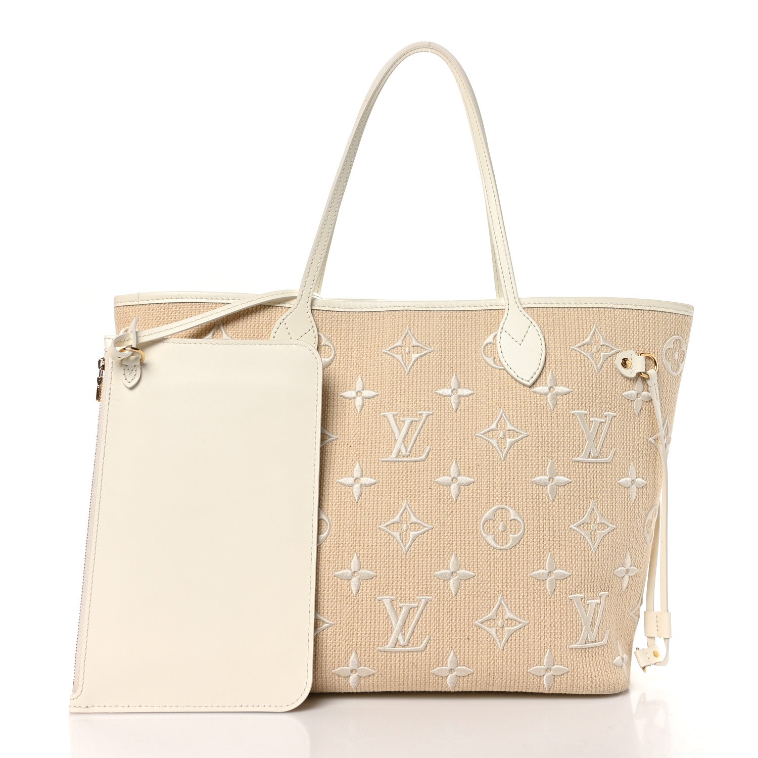 Louis Vuitton Cotton Monogram Embroidered Neverfull MM Beige White 3 of 11