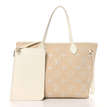 Louis Vuitton Cotton Monogram Embroidered Neverfull MM Beige White 3 of 11