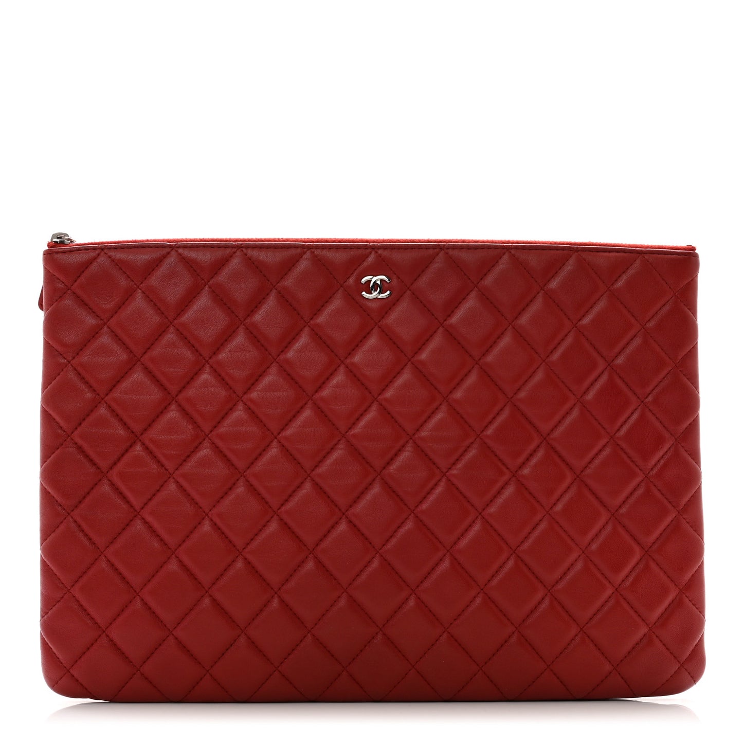 Lambskin Quilted Large Cosmetic Case Red