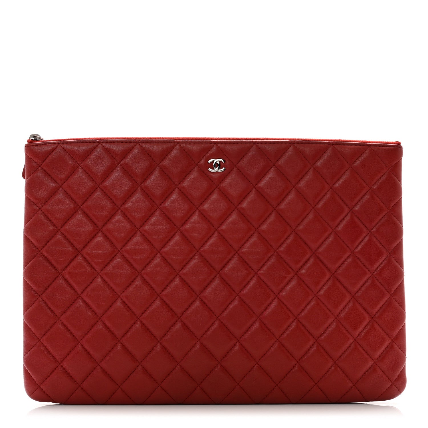 Chanel Lambskin Quilted Large Cosmetic Case Red 1 of 8