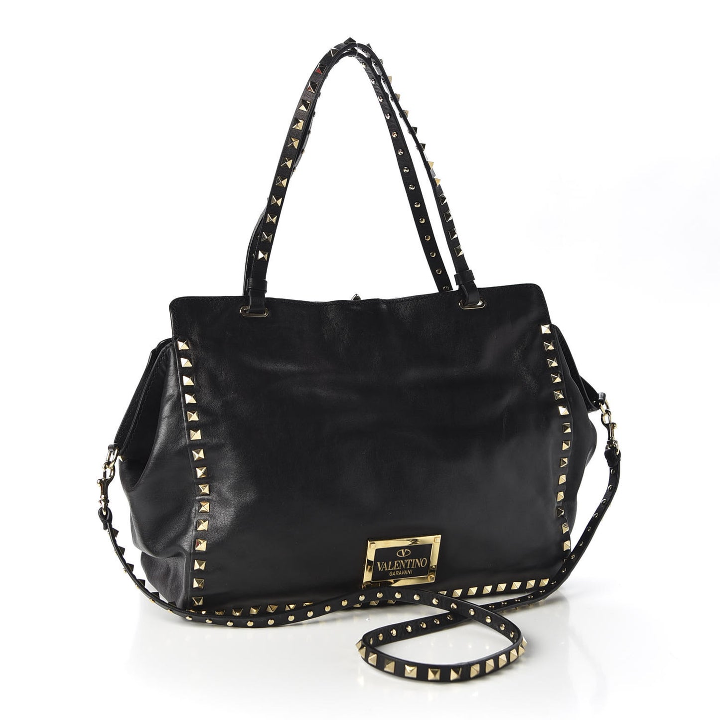 Vitello Medium Rockstud Tote Black