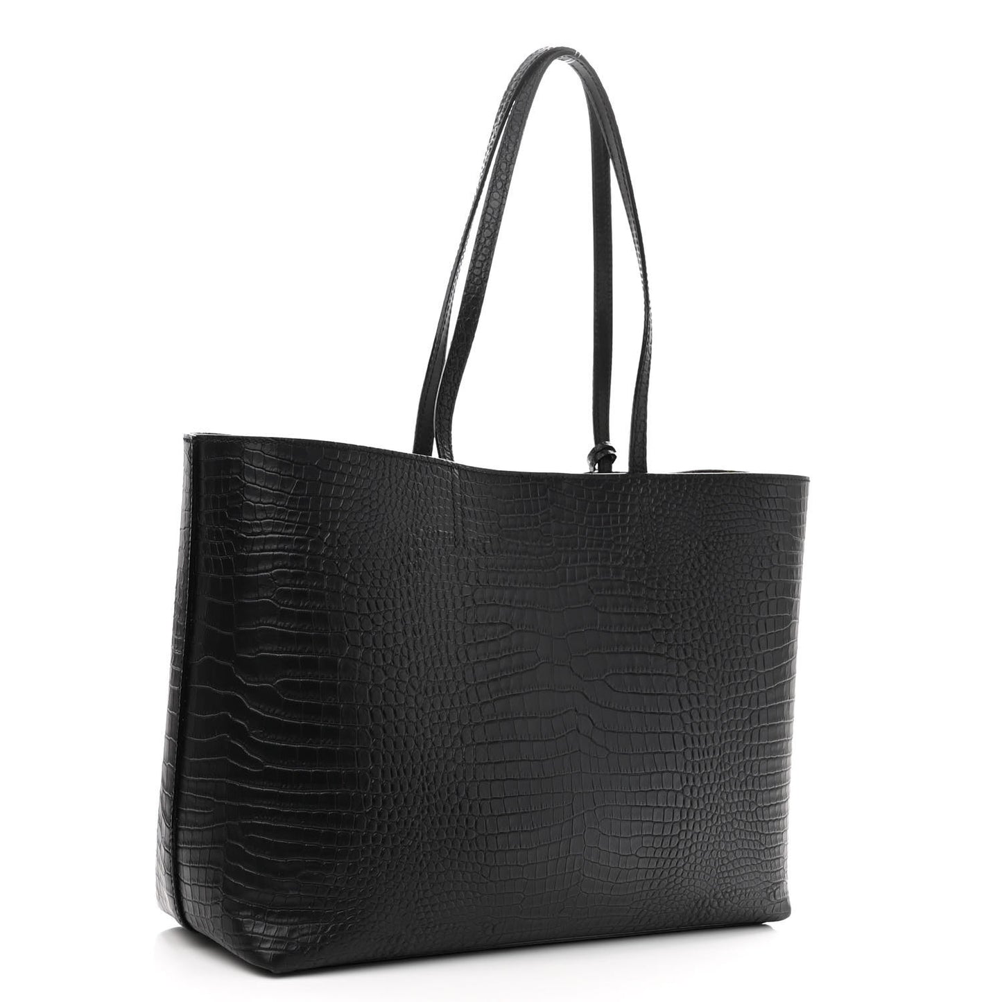 Calfskin Crocodile Embossed Nine2Five East West Tote Black
