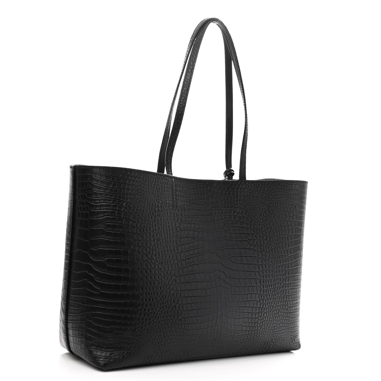 Jimmy Choo Calfskin Crocodile Embossed Nine2Five East West Tote Black 4 of 12