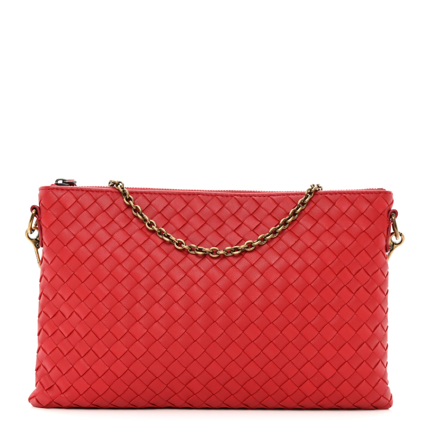 Nappa Intrecciato Biletto Chain Crossbody Red