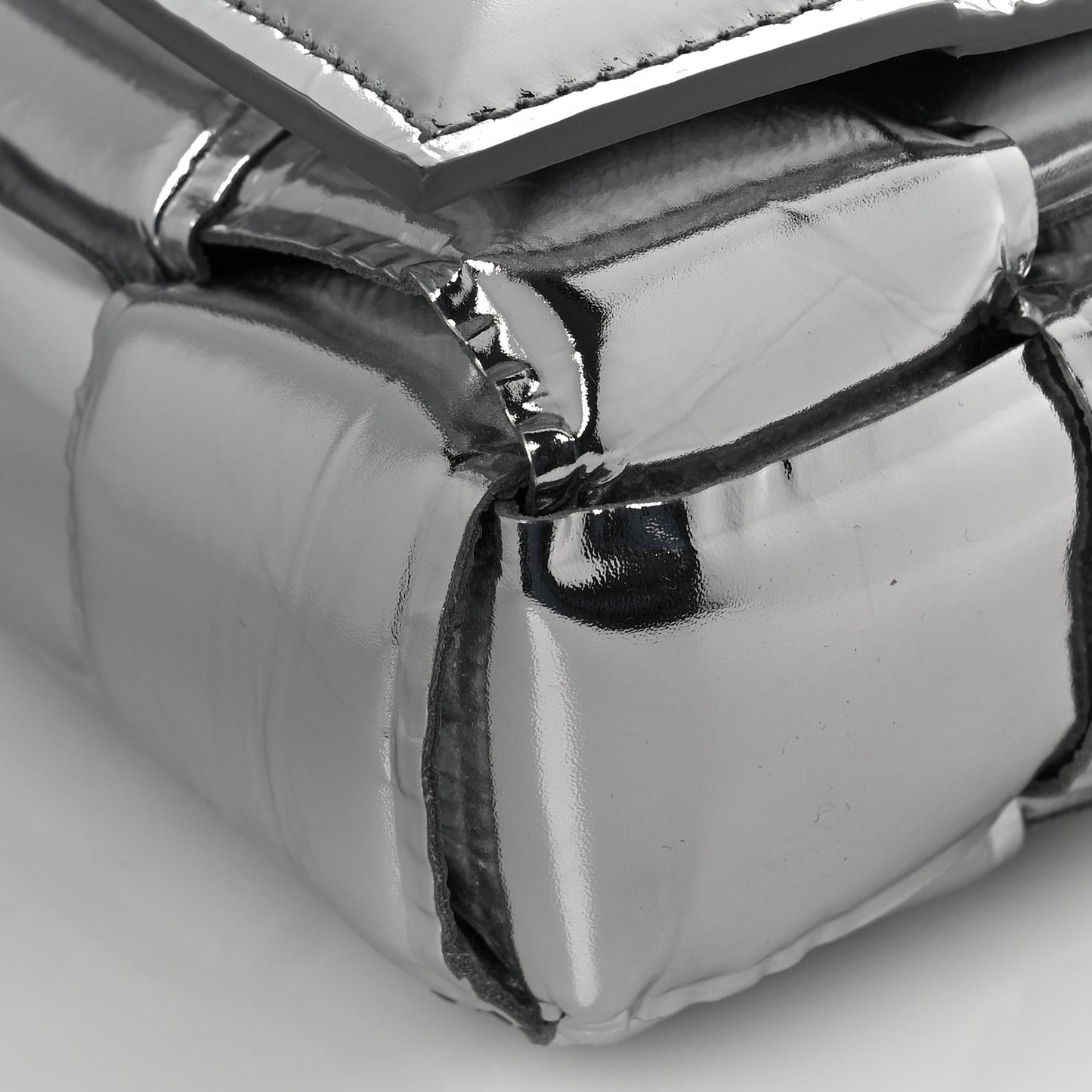 Metallic Lambskin Padded Cassette Crossbody Bag Silver