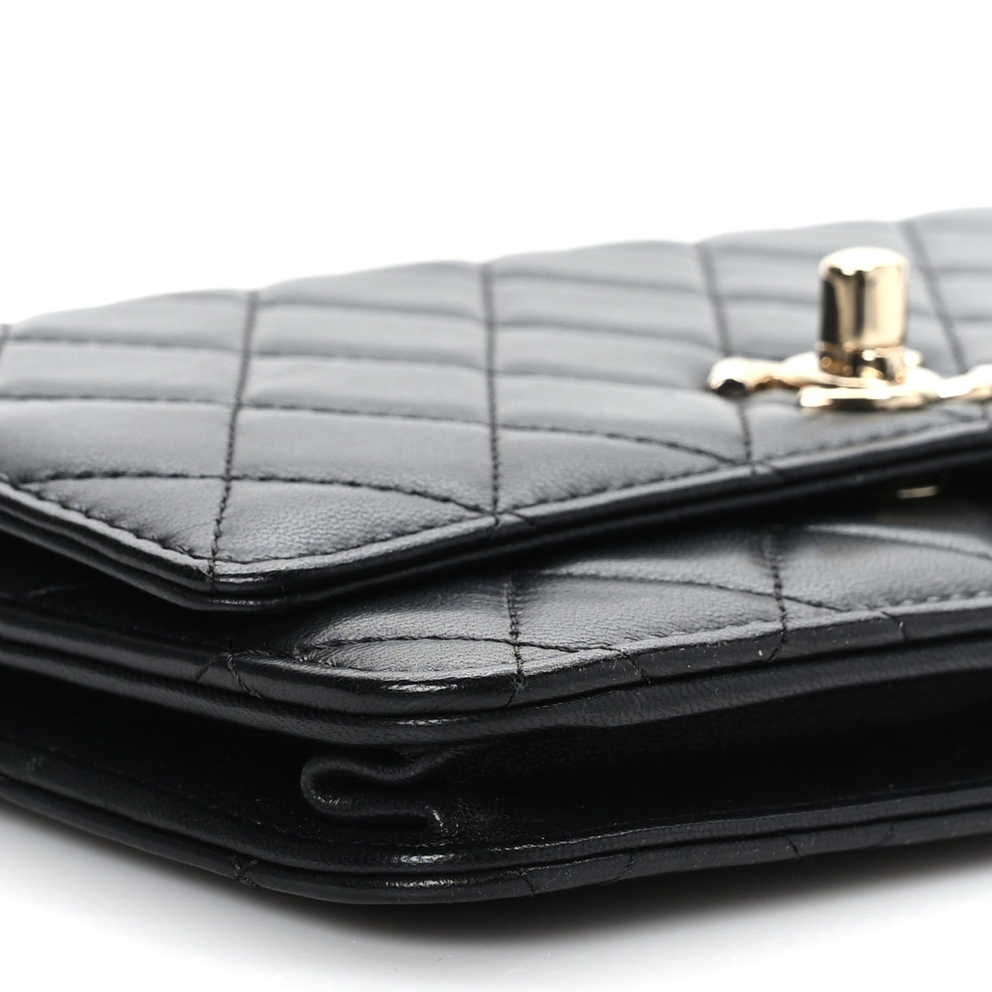 Lambskin Quilted Trendy CC Wallet On Chain WOC Black