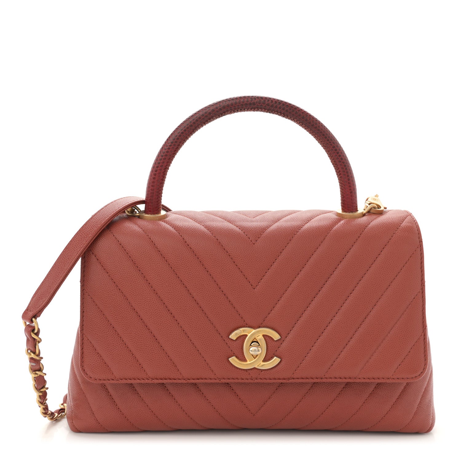 Chanel Caviar Lizard Chevron Quilted Small Coco Handle Flap Dark Orange 1 of 13
