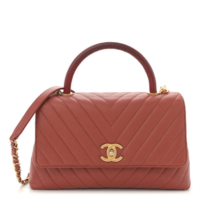 Chanel Caviar Lizard Chevron Quilted Small Coco Handle Flap Dark Orange 1 of 13