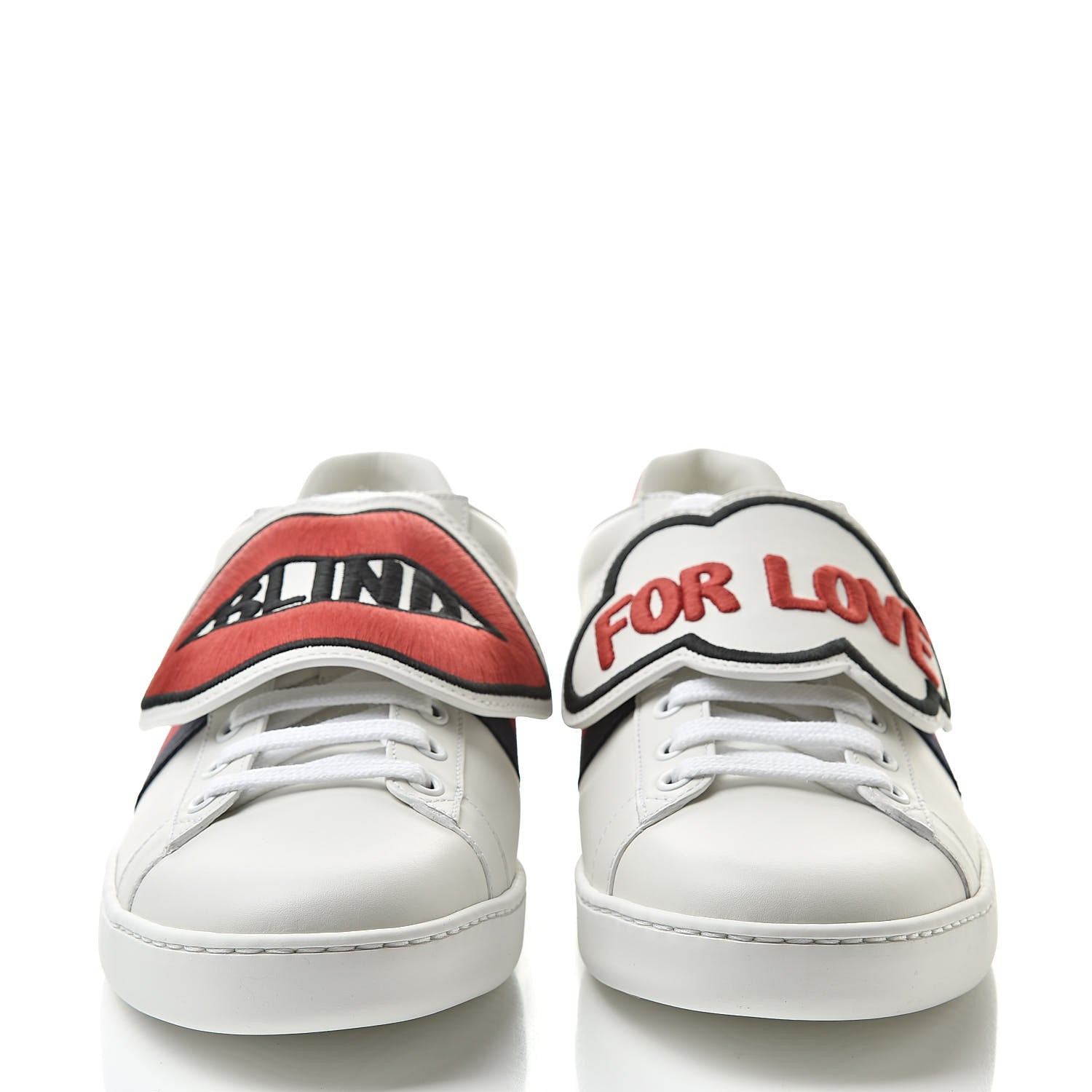 Gucci Calfskin Ayers Blind For Love Embroidered Womens Ace Sneakers 39.5 White 2 of 10