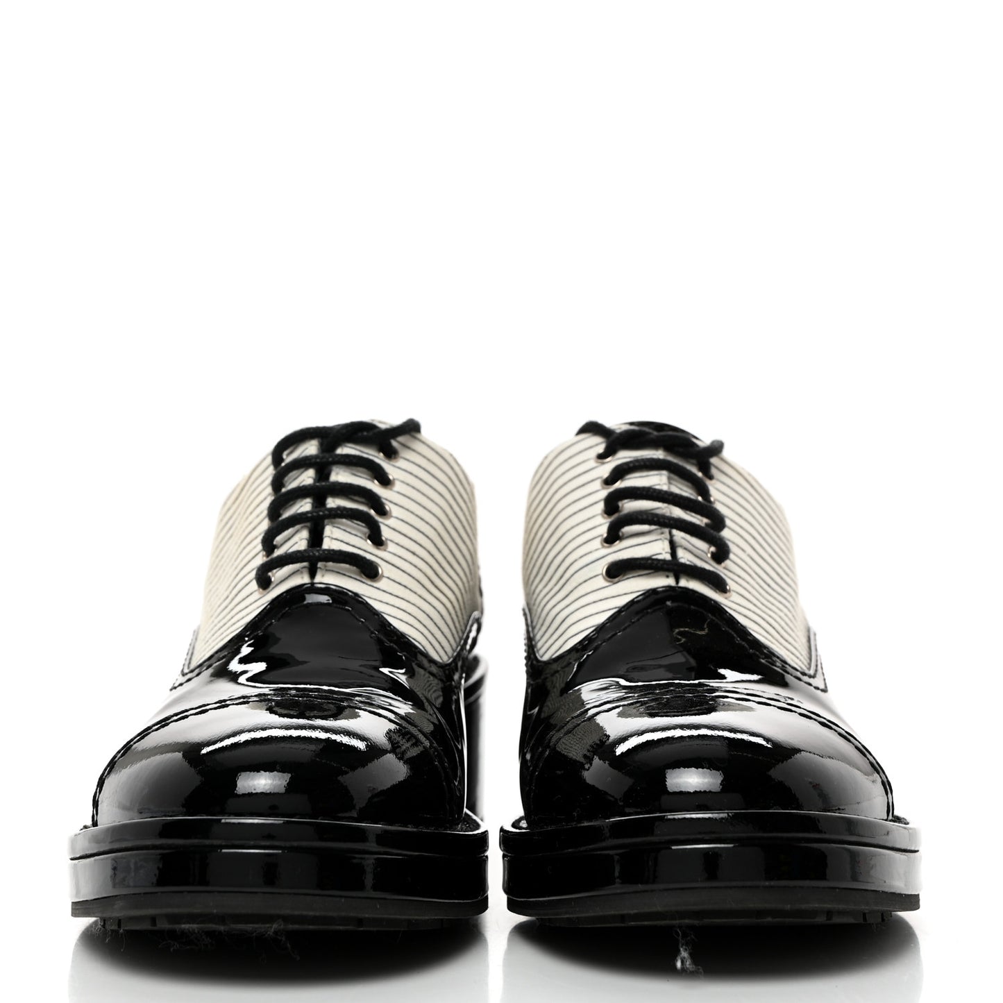 Patent Tweed CC Lace Up Oxfords 37 Black White