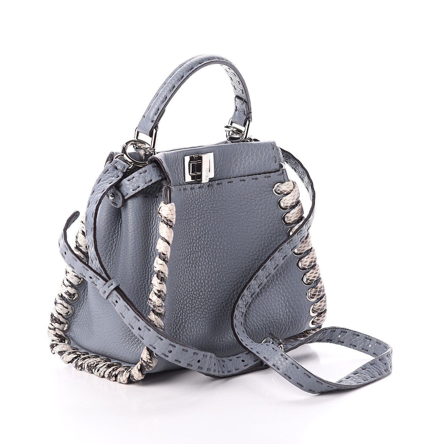 Calfskin Romano Elaphe Lace Up Selleria Mini Peekaboo Iconic Satchel Light Blue