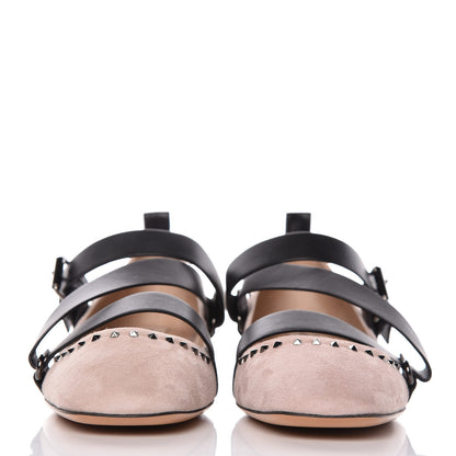 Valentino Garavani Suede Soul Rockstud Strappy Ballerina Flats 38.5 Poudre Black 2 of 9
