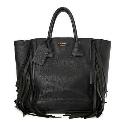 Prada Cervo Deerskin Fringe Tote Black 1 of 17