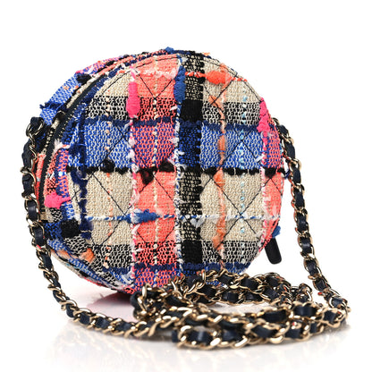 Chanel Tweed Quilted Round Clutch With Chain Blue Orange Multicolor 3 of 10