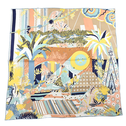 Hermes Silk Twill Acte III Scene I La Clairiere Scarf 70 Beige Bleu Jaune 1 of 3