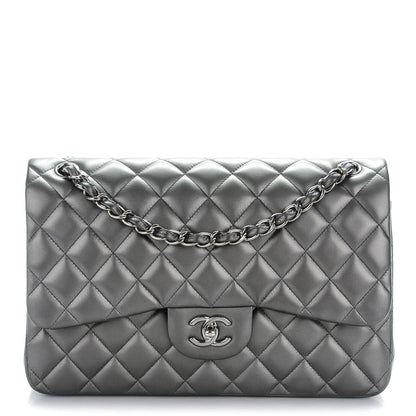 Chanel Metallic Lambskin Quilted Jumbo Double Flap Charcoal Grey 1 of 8