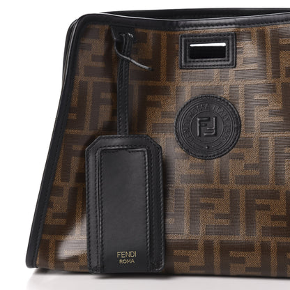 Fendi Glazed Fabric Vitello Century FF 1974 Stamp Patch Mini Peekaboo Defender Cover Mogano Panna Black 9 of 11