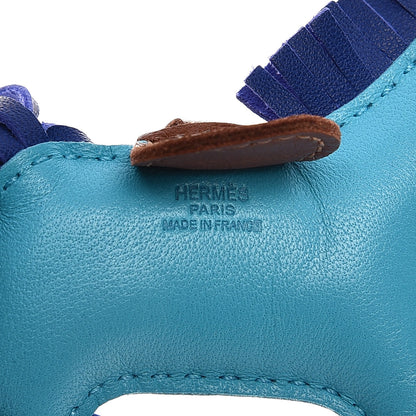 Hermes Milo Lambskin Grigri Rodeo Horse Bag Charm PM Bleu Azteque Bleu Electrique Fauve 3 of 4
