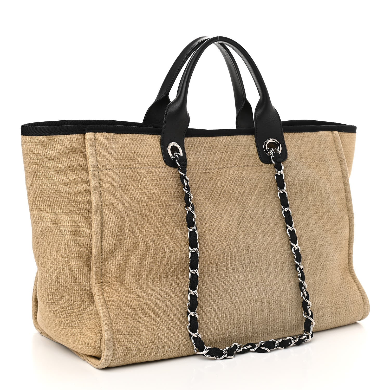 Chanel Canvas Medium Deauville Tote Beige Black 3 of 11