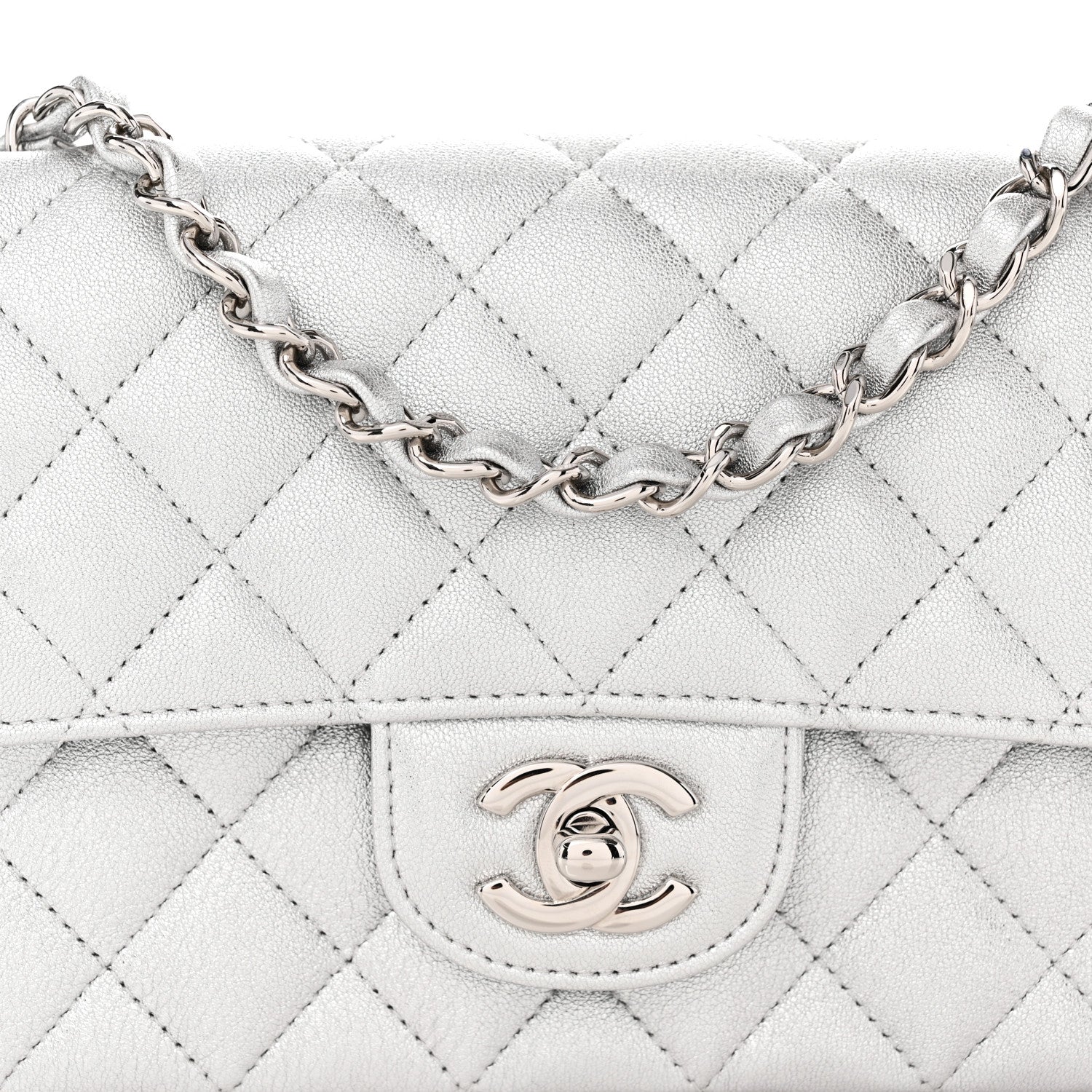 Chanel Metallic Lambskin Quilted Mini Rectangular Flap Silver 8 of 10