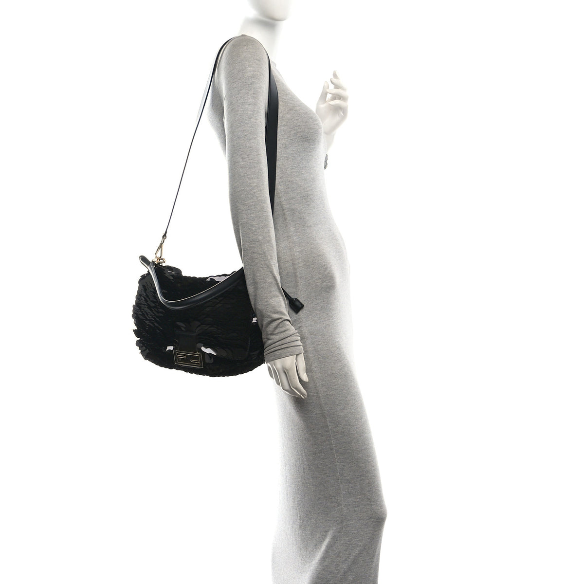 Fendi Sequins Crochet Nappa Medium Mamma Baguette Black 2 of 10