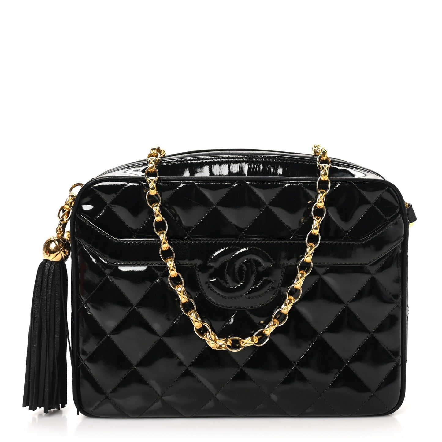 Patent Quilted Tassel Camera Case Black