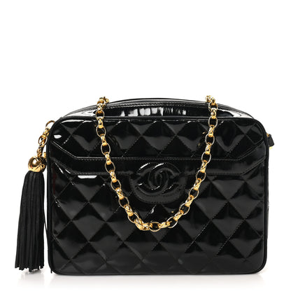 Chanel Patent Quilted Tassel Camera Case Black 1 of 10
