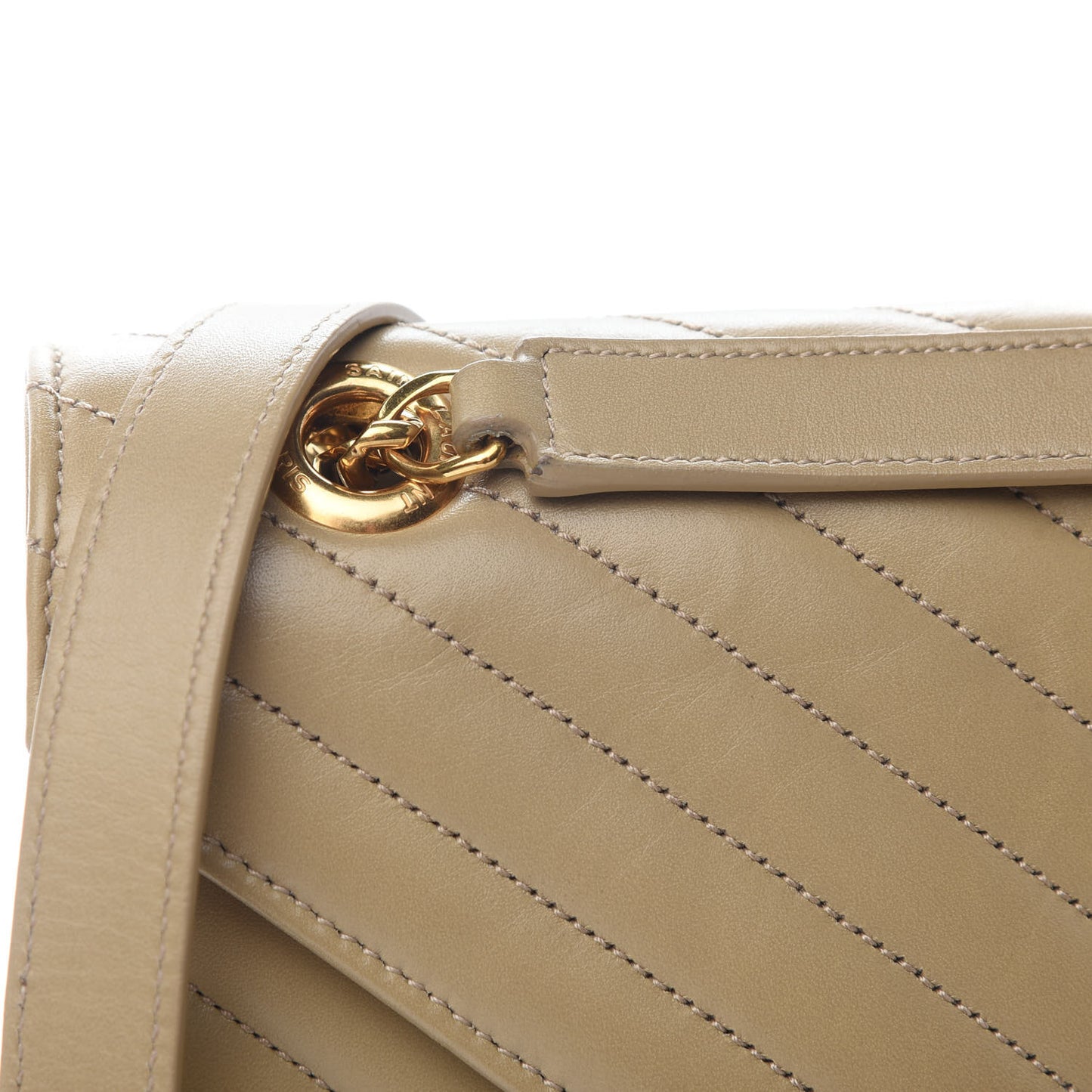 Lambskin Matelasse Chevron Large Monogram Satchel Beige