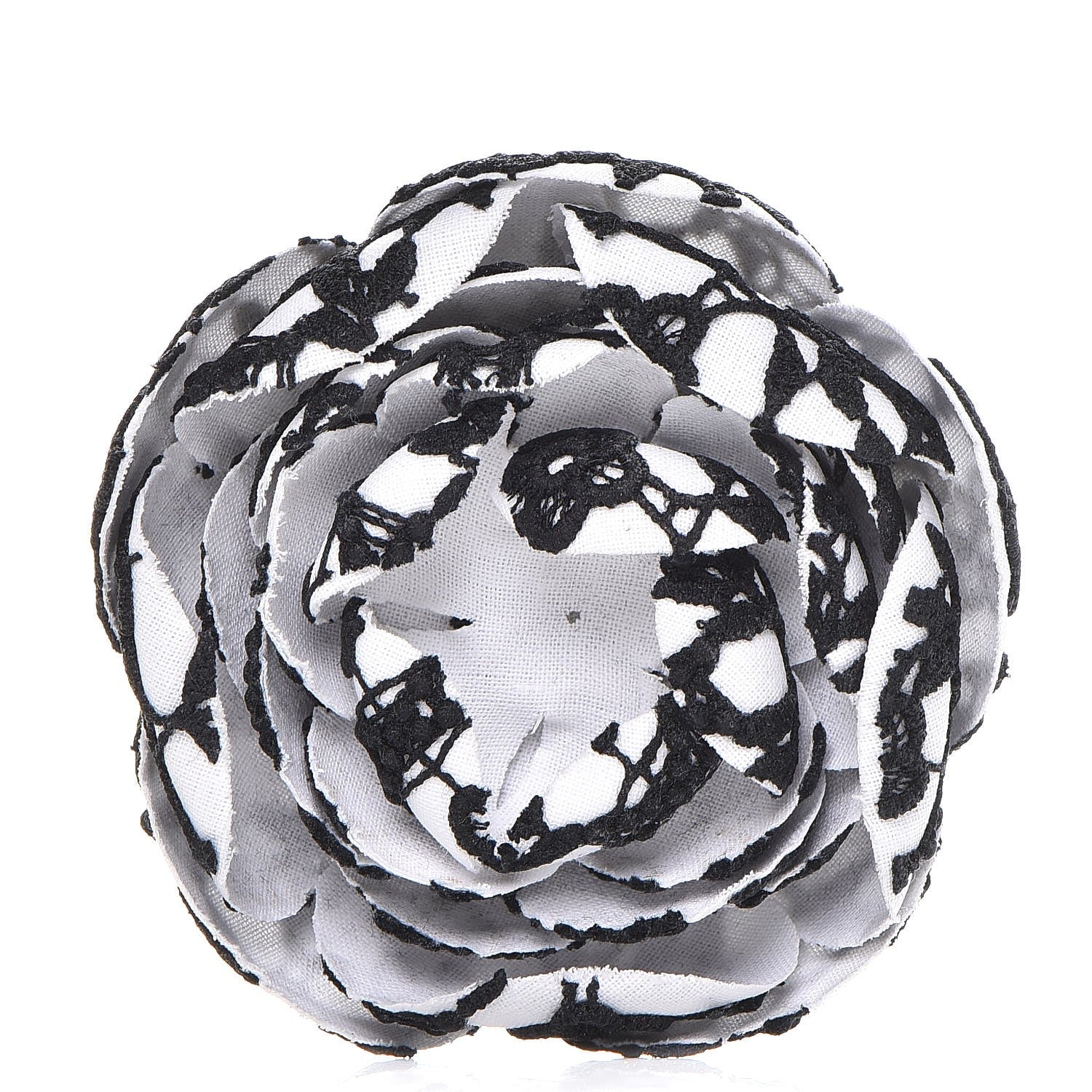 Chanel Cotton Camellia Brooch Pin Black White 1 of 5