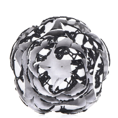 Chanel Cotton Camellia Brooch Pin Black White 1 of 5