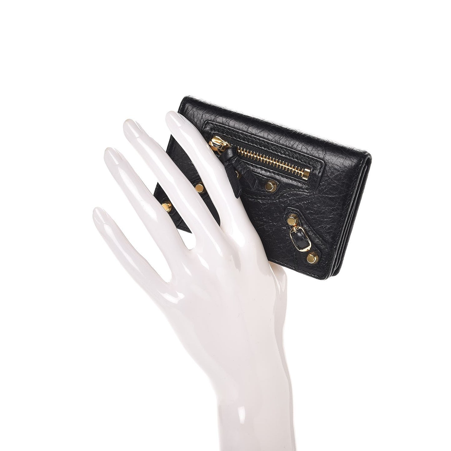 Agneau Classic Gold Hardware Card Case Black