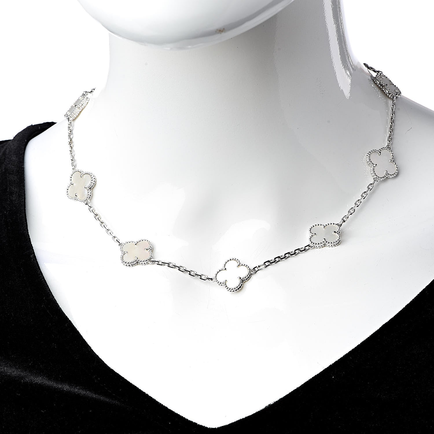 Van Cleef & Arpels 18K White Gold Mother of Pearl 10 Motifs Vintage Alhambra Necklace 2 of 6