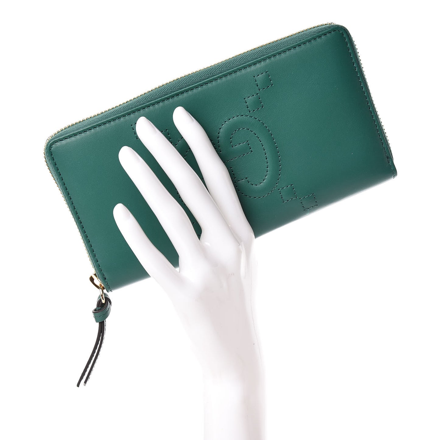 Apollo Calfskin GG Dadini Embroidered Zip Around Wallet Emerald
