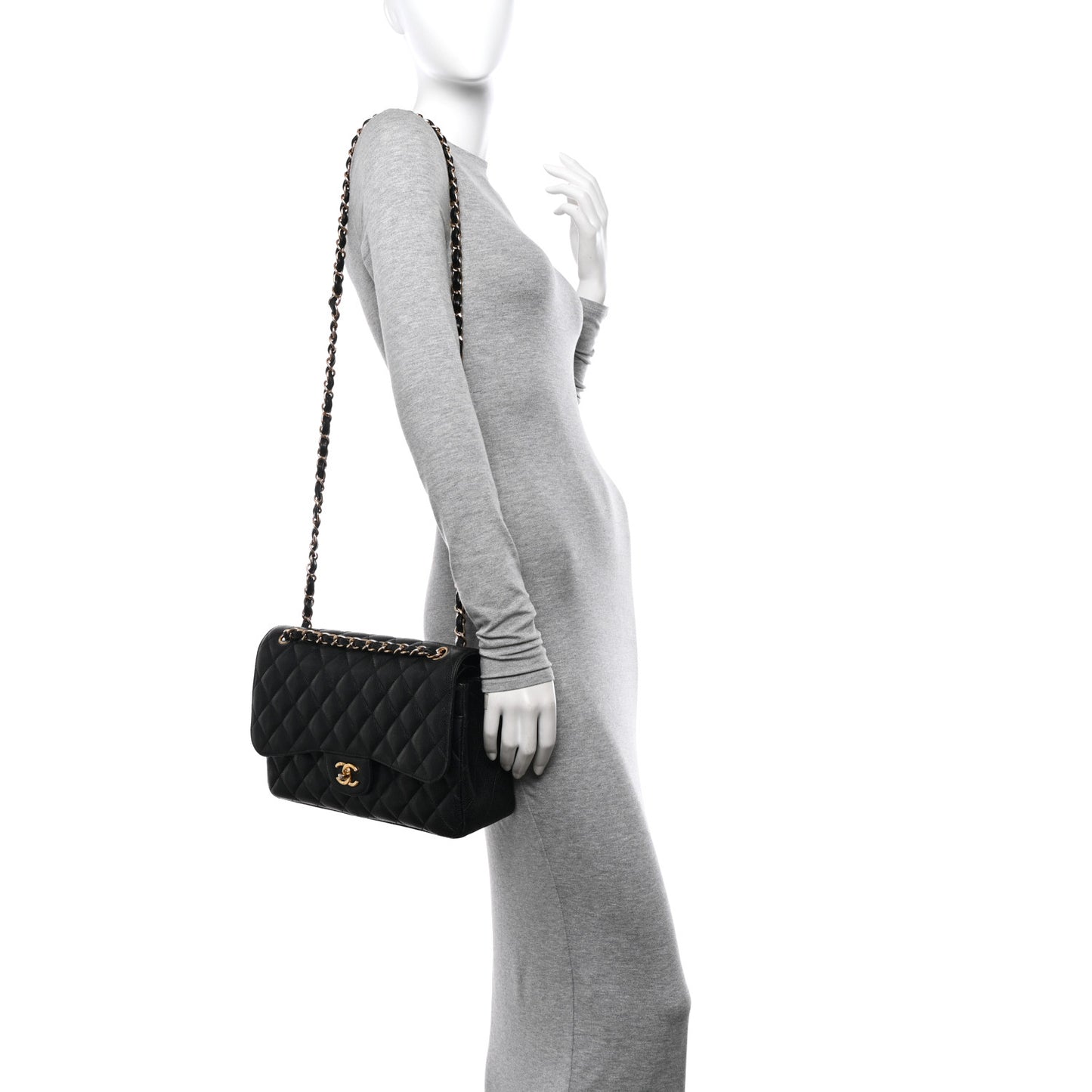 Caviar Quilted Jumbo Double Flap Black