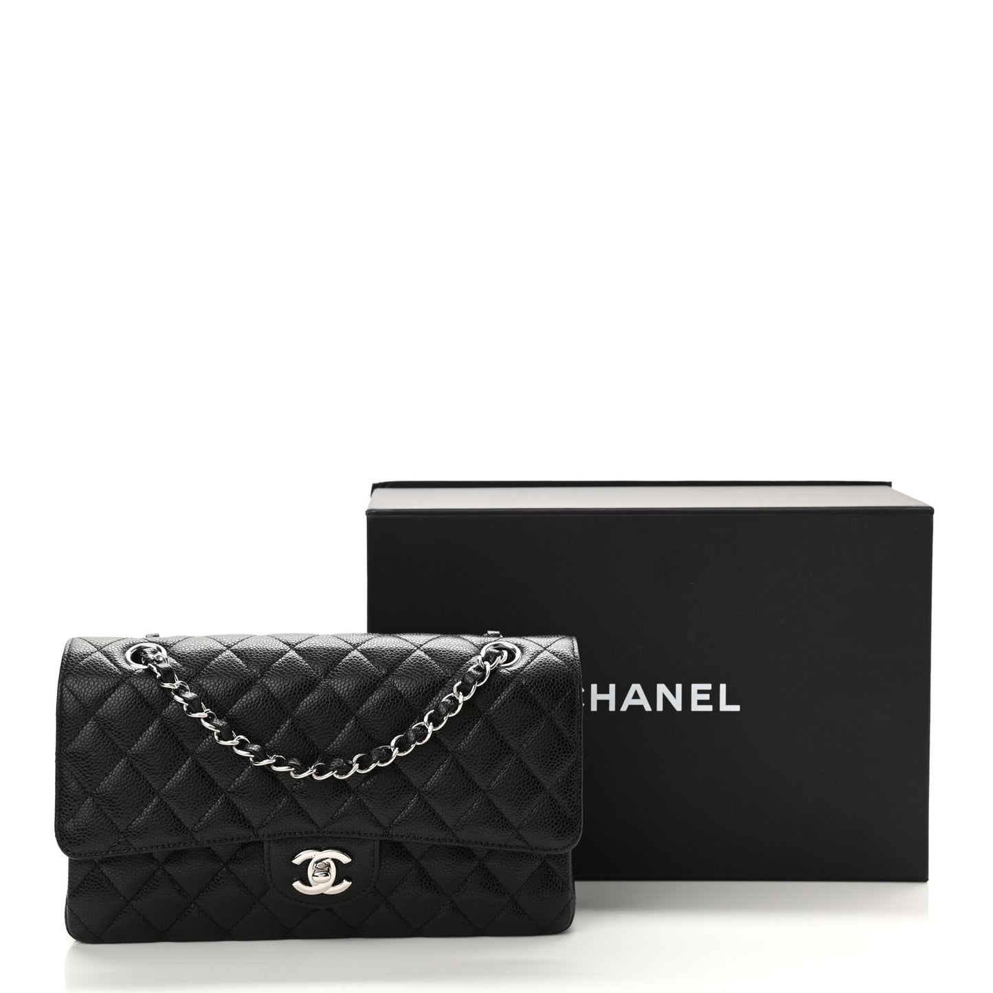 Caviar Quilted Medium Double Flap Black