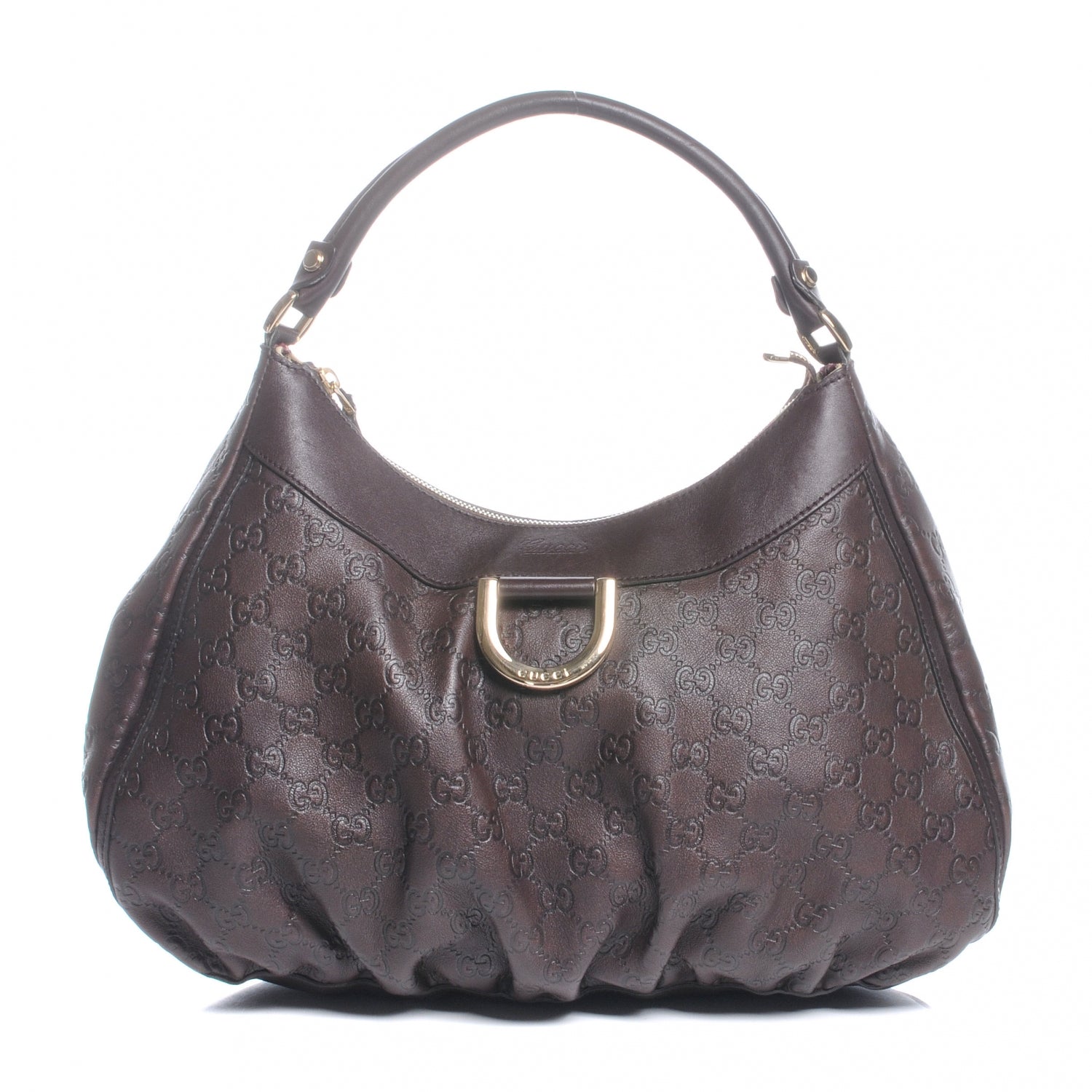 Gucci Guccissima D Gold Ring Hobo Chocolate Brown 1 of 9