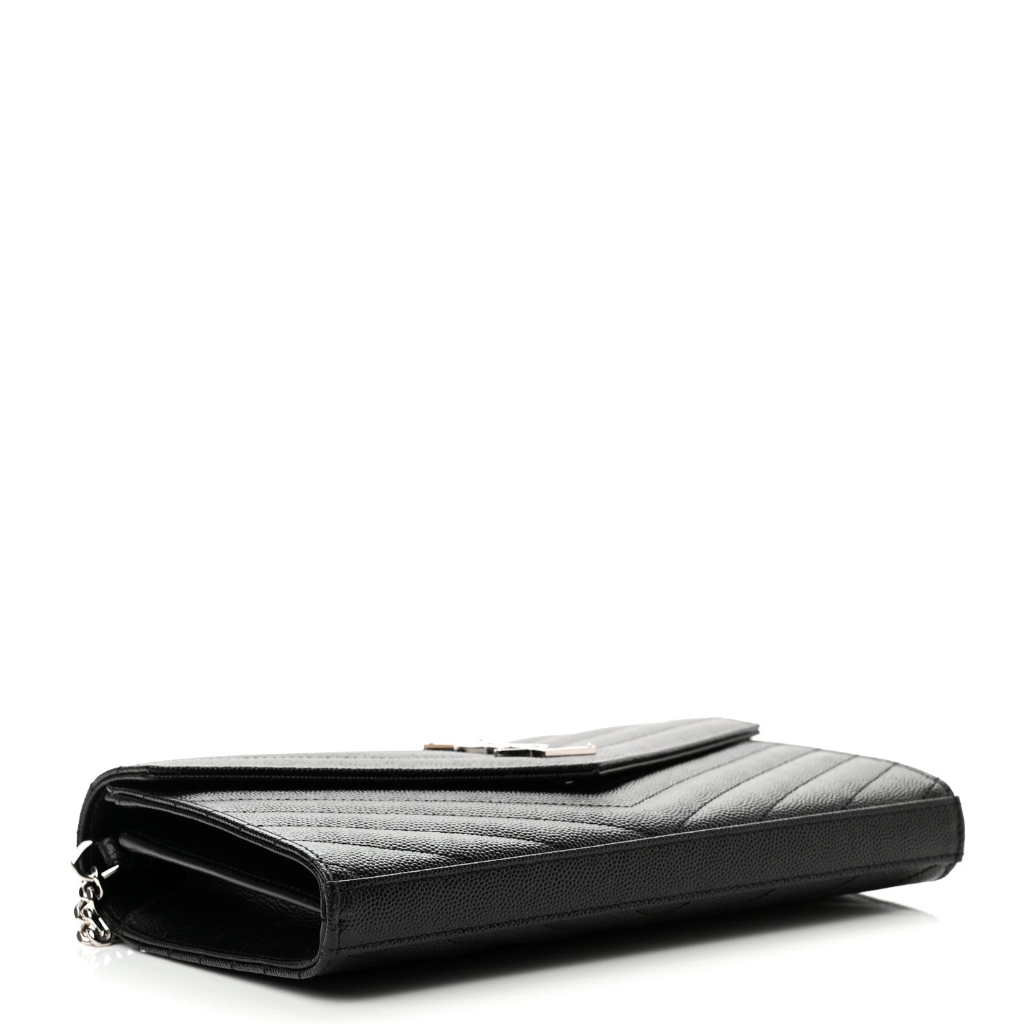 Saint Laurent Grain De Poudre Matelasse Chevron Monogram Chain Wallet Black 4 of 9