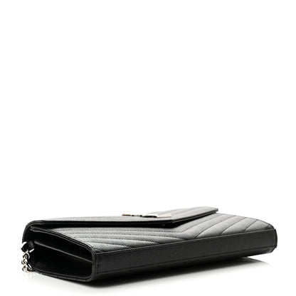Saint Laurent Grain De Poudre Matelasse Chevron Monogram Chain Wallet Black 4 of 9