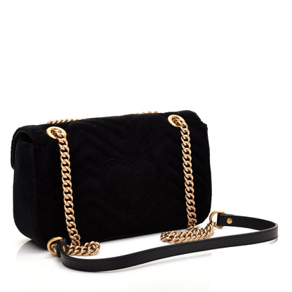 Gucci Velvet Matelasse Marquise Crystals Embroidered Small GG Marmont Shoulder Bag Black 3 of 11