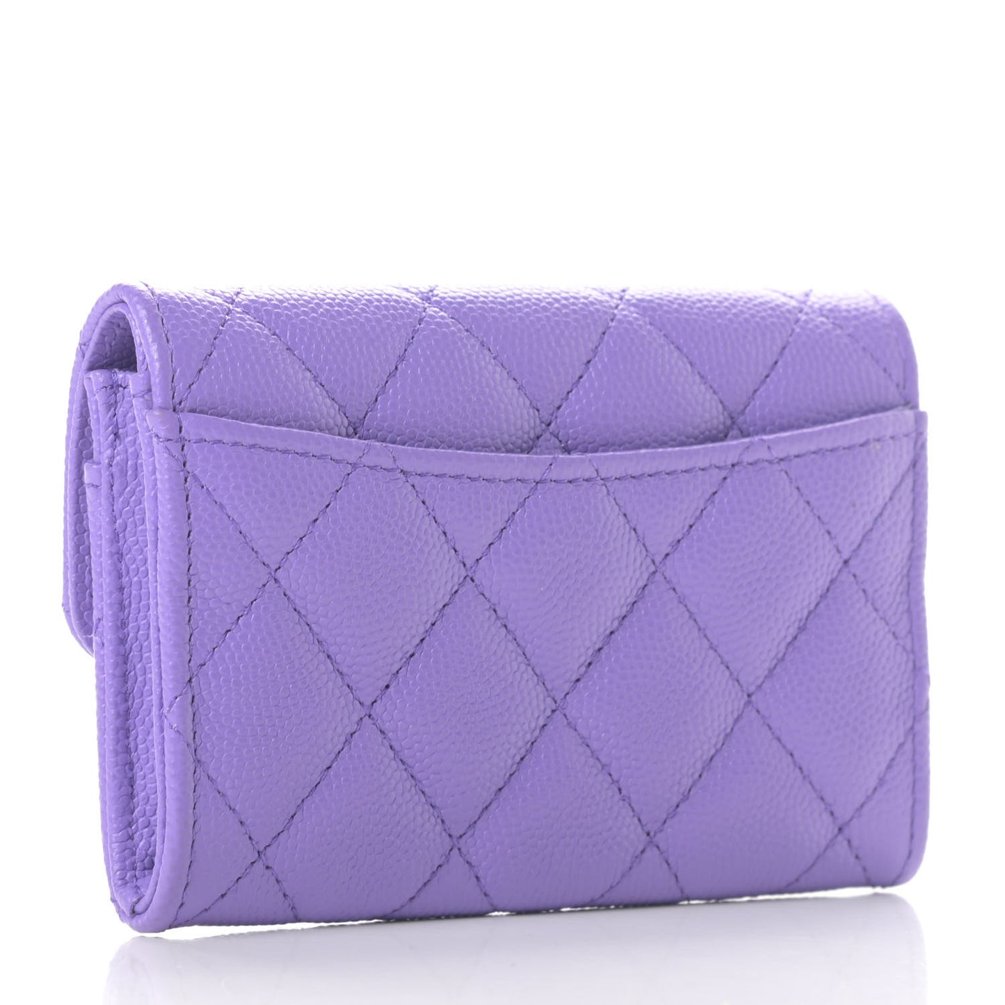 Caviar Quilted Flap Card Holder Wallet Purple