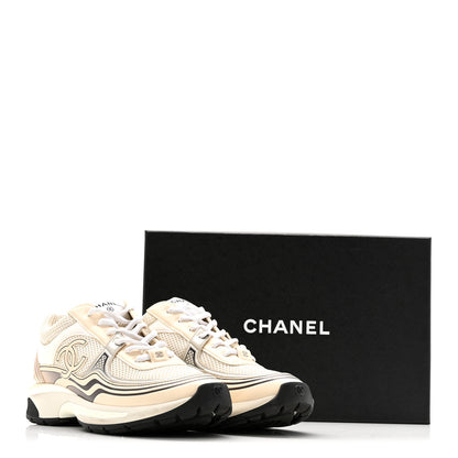 Chanel Fabric Laminated Calfskin Stretch CC Sneakers 37 Ivory White Silver 14 of 14
