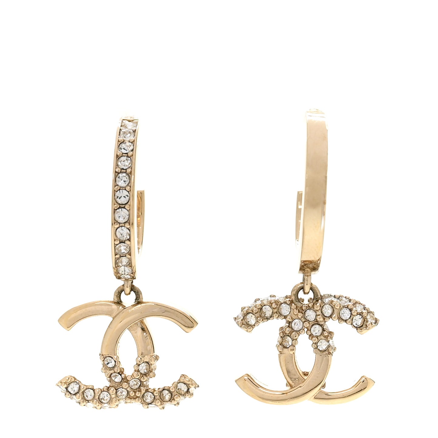 Crystal Bead CC Hoop Drop Earrings Light Gold
