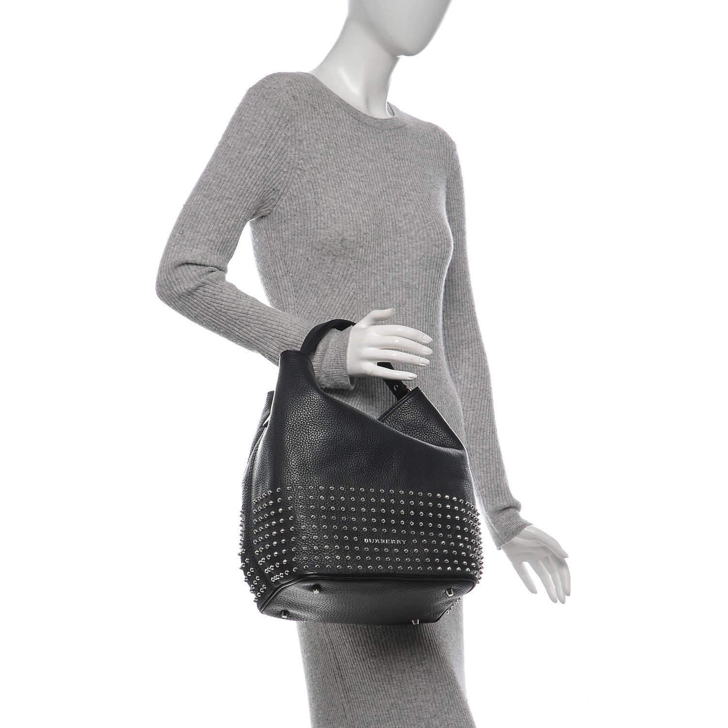 Burberry Calfskin Studded Medium Susanna Hobo Black 2 of 6