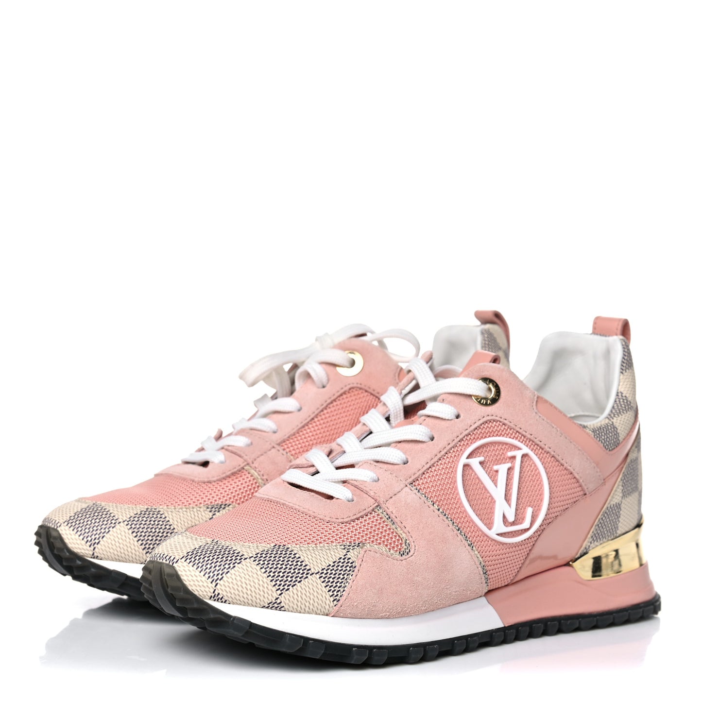 Suede Damier Azur Run Away Sneakers 35.5 Pink