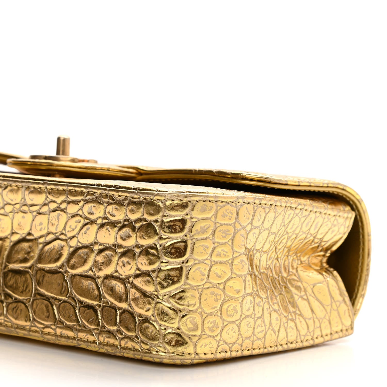 Chanel Metallic Calfskin Crocodile Embossed Cocodile Rectangular Mini Flap Gold 10 of 10